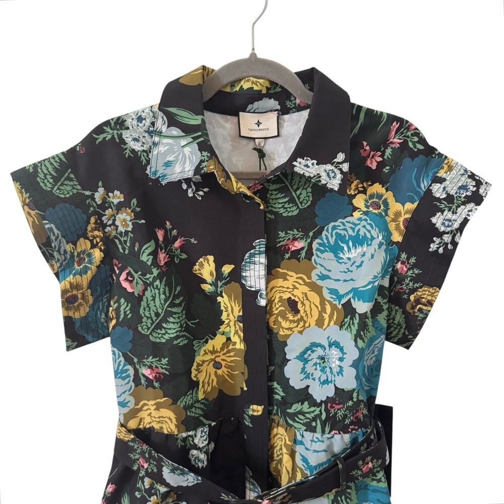 NWT Tuckernuck Chloe Black Verdant Floral Belted Midi Dress Sz Large - Picture 6 of 13